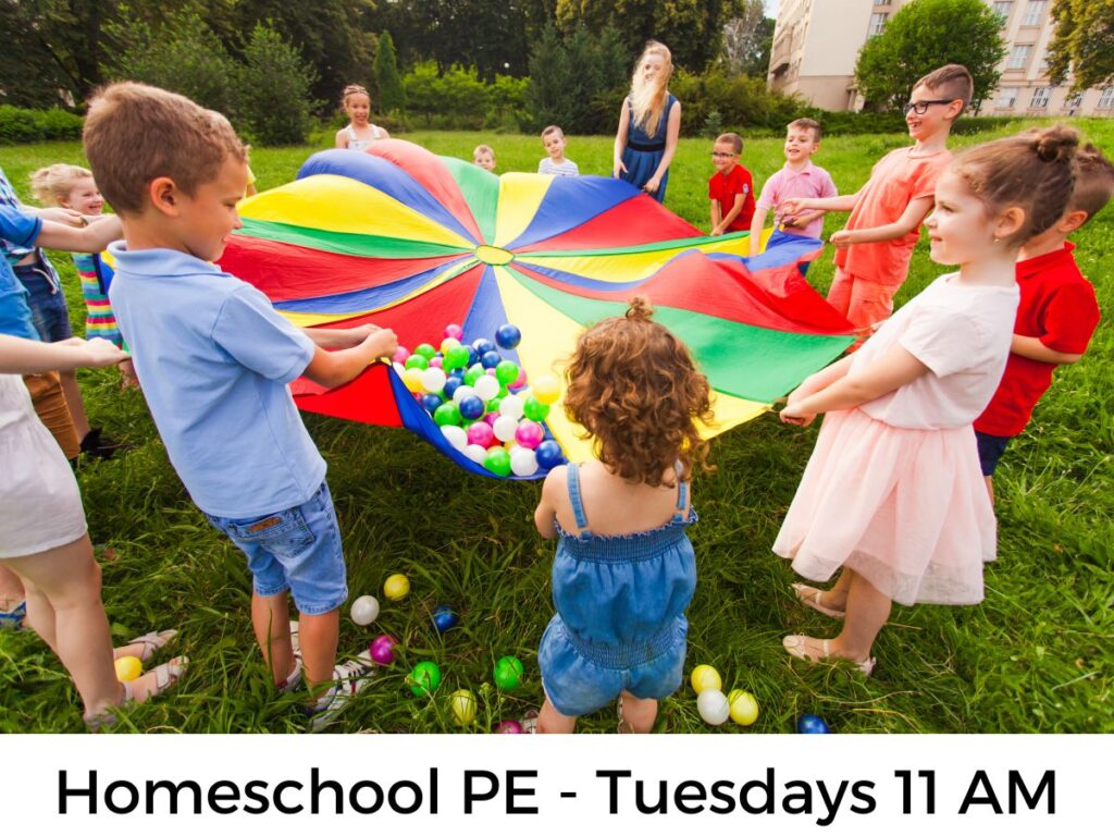 children playing with parachute